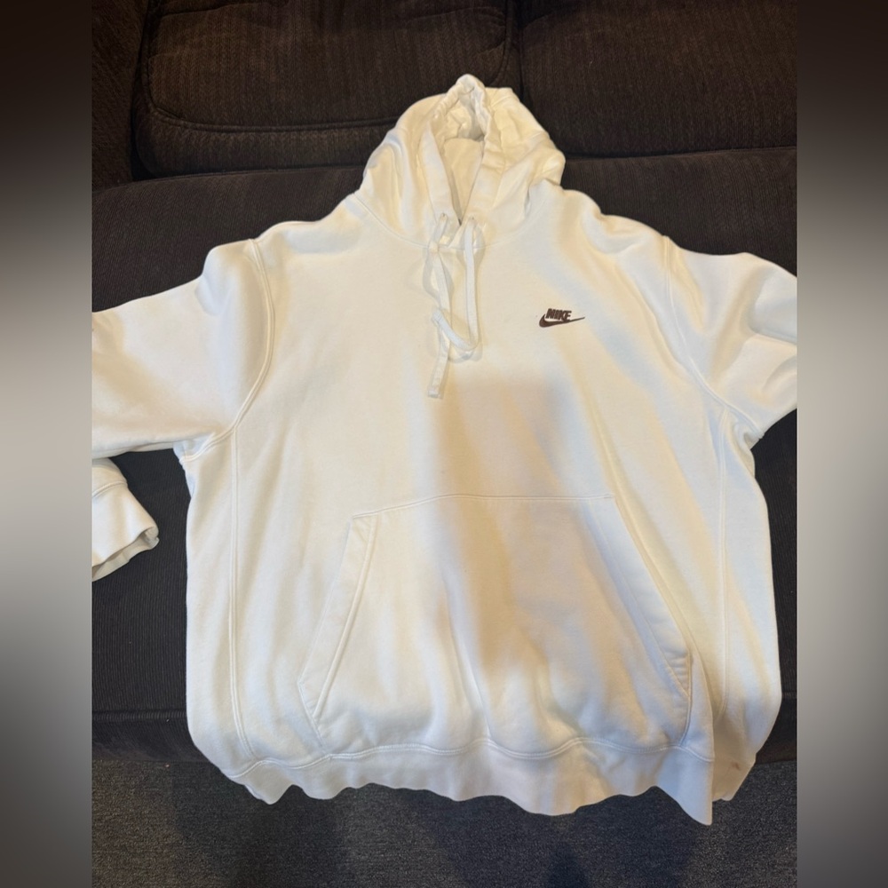 Nike Men's White Hoodie size large white with mocha swish